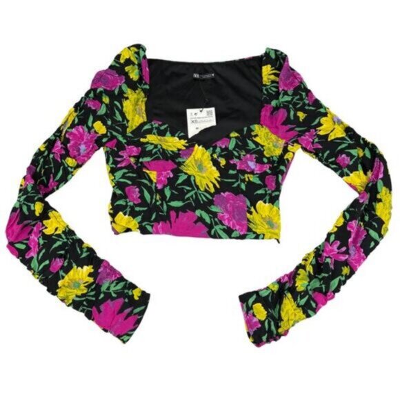 Zara Floral Crop Top Size XS - Picture 5 of 8